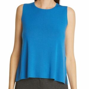 Eileen Fisher Super Fine Merino Wool Sleeveless Blue Crewneck Shell Sweater PP